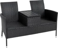Casaria Tuinbank Polyrattan – 2 Zitter Incl. Tafel & Kussens – Zwart -Tuinmeubilair 1200x987