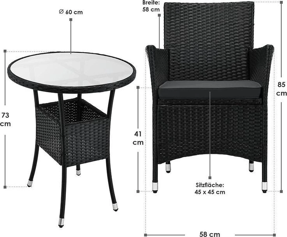 Polyrotan Balkonset - Bayamo - 3-delig - Zwart 8 Polyrotan Balkonset - Bayamo - 3-delig - Zwart - Afbeelding 6