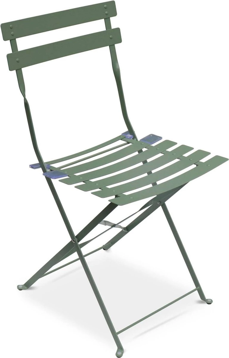 EMILIA Bistroset - 2 Inklapbare Stoelen En Een Ronde Tafel Van Gepoedercoat Staal Met Matte Afwerking – Groengrijs 5 EMILIA Bistroset - 2 Inklapbare Stoelen En Een Ronde Tafel Van Gepoedercoat Staal Met Matte Afwerking – Groengrijs - Afbeelding 3