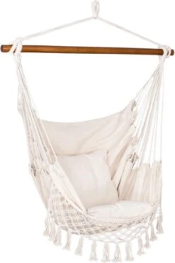 Springos Hangstoel | Binnen & Buiten | Met 2 Kussens | Boekenvak | Ook Voor Kinderen | Belastbaar Tot 150 Kg | Wit -Tuinmeubilair 800x1200 11