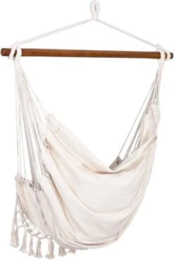 Springos Hangstoel | Binnen & Buiten | Met 2 Kussens | Boekenvak | Ook Voor Kinderen | Belastbaar Tot 150 Kg | Wit -Tuinmeubilair 806x1200